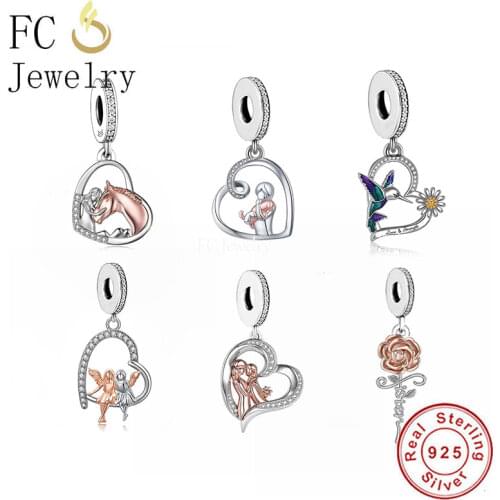 FC Jewelry Fit Original Charm Bracelet Authentic 925 Silver Girl And Horse Head To Head Love Bead For Making Women Berloque 2021
