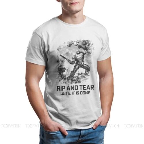 Rip and Tear Mans TShirt Doom Eternal Slayer Hell Doomguy Seraphim Game O Neck Short Sleeve Fabric T Shirt Humor Birthday Gifts
