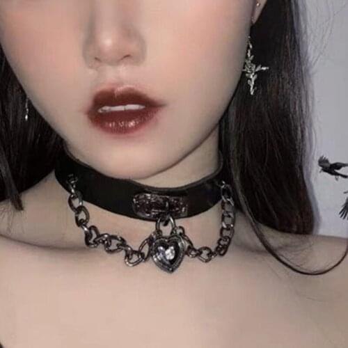 K3NF Womens Leather Collar Choker Metal Adjustable Street Dance Punk Sexy Fashion Chain Necklace Accessories