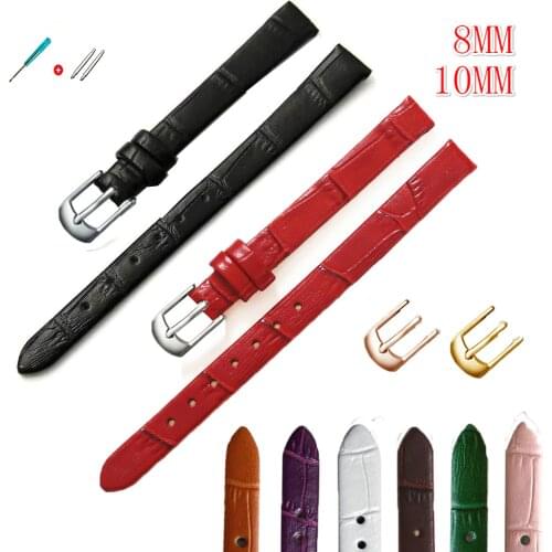Quality Watch Accessories Belt Women Girls Vintage Watchbands Genuine Leather Strap Watch Band 8mm 10mm Rose Gold Pin Buckle