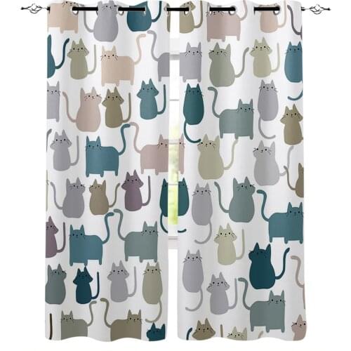 Kawaii Colorful Cat White Blackout Curtains For Living Room Bedroom Window Treatment Blinds Drapes Kitchen Curtains