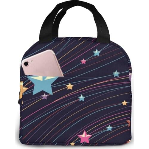 Colorful Stars And Lines In The Night Sky Cooler Lunch Box Portable Insulated Lunch Bag Thermal Food Picnic Lunch Bags
