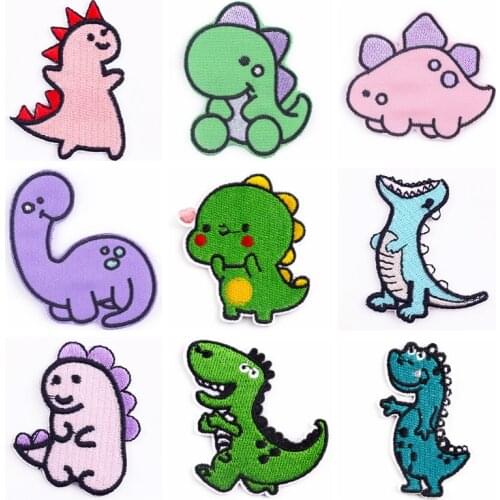 Cartoon Patch Cute Dinosaurs Stripe Embroidery Iron On Patches For Clothes Stickers Badge Applique Embroidered On Clothes Decor