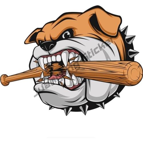 Cartoon Anime Angry Bulldog Biting A Wooden Stick Colorful Car Stickers Funny Bumper Window Cover Scratches Car Decals KK18x14cm