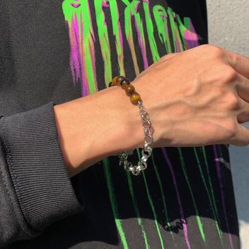 SHIXIN Vintage Asymmetric Splicing Chain Chain Bracelets for Men Punk Brown beaded Chain Bracelet on Hand Chain Jewelry Bracelet