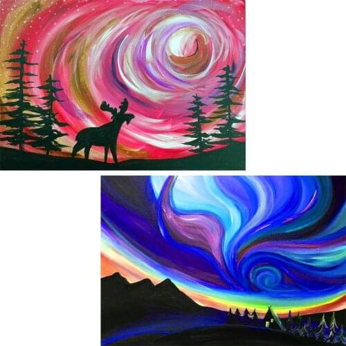 2Pack 5D Diamond Painting Kit Abstract Aurora Landscape Full Drill Red and Blue Polar View Paint with Diamonds Art Rhinestone