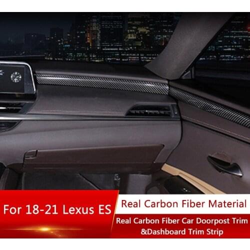 TAJIAN Car Interior Modification Real Carbon Fiber Kits Doorpost Trim & Dashboard Strip Decoration Stickers For Lexus ES 18-21