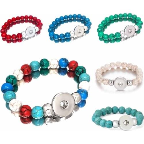New Arrival 030 Interchangeable Jewelry Candy Colors Expandable Bead Stretch Glass Bead Bracelet Fit 18mm Snap Button Women Gift
