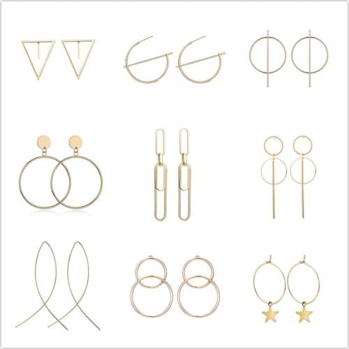 New Fashion Creative Big Circle Round Star Pendant Earrings for Women Simple Gold Color Brincos Party Jewelry Sweet Oorbellen