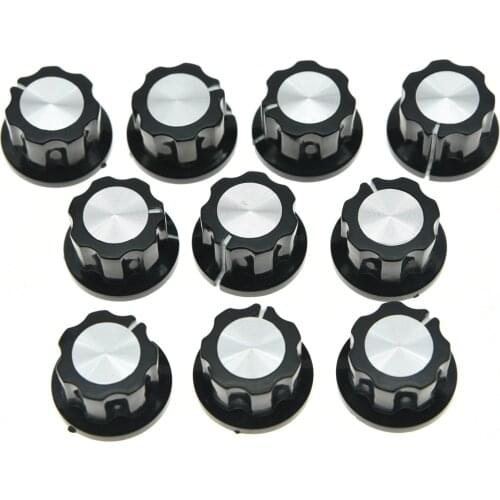 KAISH 10pcs Black w/ Chrome Cap Effects Pedal Knobs Push on Knob fits BOSS Effects