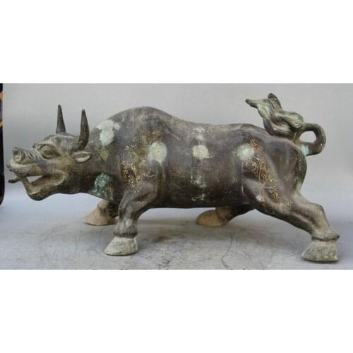 Song voge gem S1677 19" Old Chinese Bronze animal Folk Zodiac Year strong Bull Oxen sculpture Statue