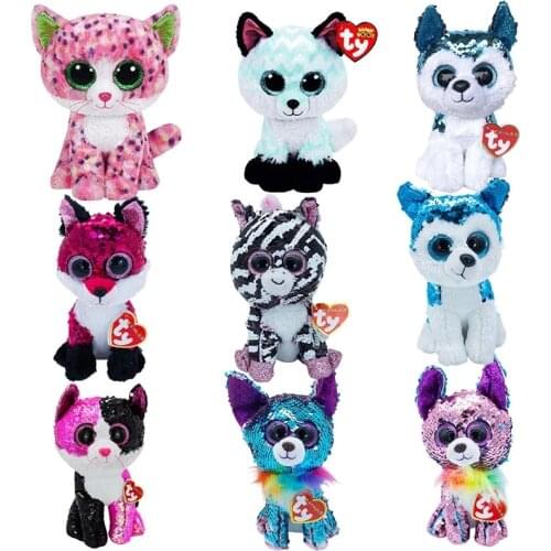 6" 15cm Ty Big Eyes Plush Toy Unicorn Flamingos Plush Toy Fox Owl Dog Reindeer Lion Mouse Toys Boys and Girls Christmas Gifts