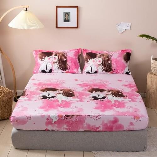 Fitted Sheet 100% Cotton Mattress Cover Printing Bed Sheets With Elastic Band Double Queen Size Bedsheet 140x200 160x200