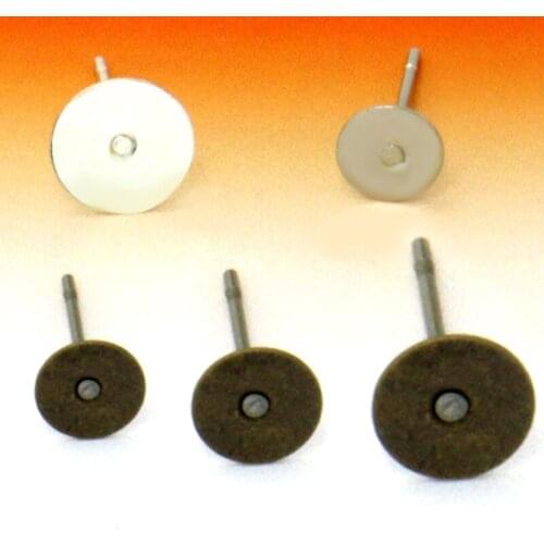 100pcs 6/8/10mm WHOLESALE Ear Stud Flat Blank base Pad DIY Earring settings Accessories Gold Rhodium SILVER Plated