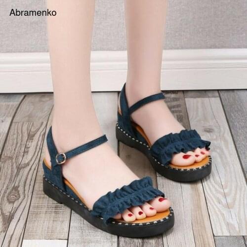 Wedges Platform Gladiator Sandals Buckle Suede Shoes For Woman Summer Casual Shoes Lotus leaf Woman Peep Toe Flip Flops Slipper