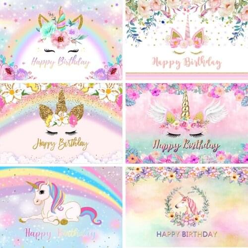 Sensfun Unicorn Party Photography Background Flower Rainbow Gold Glitter Girls Birthday Newborn Baby Shower Backdrops Custom