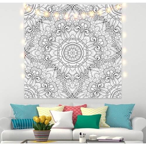Silver Gray Mandala Flower Bohemia Tapestry for Livingroom Photography Wall Decor