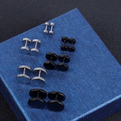 1pc Punk Titanium Stainless Steel Barbell Gothic Stud Earrings For Men Women Pierced Body Jewelry Prevent Allergy Brincos Bijoux