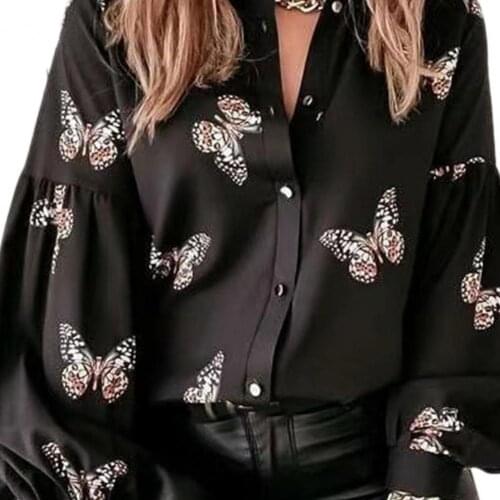 Spring Summer Women Shirt Lapel Heart Printing Blouses Office Style Lightweight Womens Clothing Elegant Party Shirts