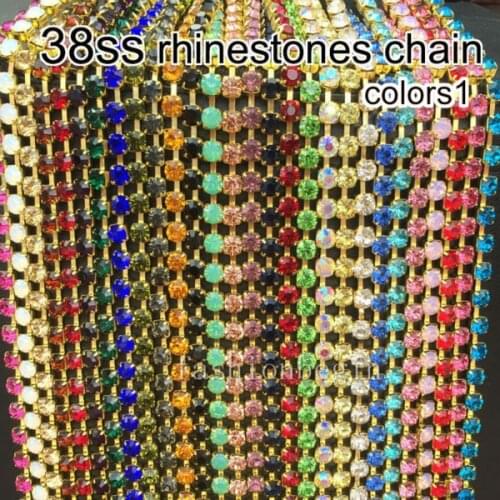 Rhinestone cup chain 1yard ss38 Crystal colors rhinestone gold matel Square Cup Use for jewelry garments bags
