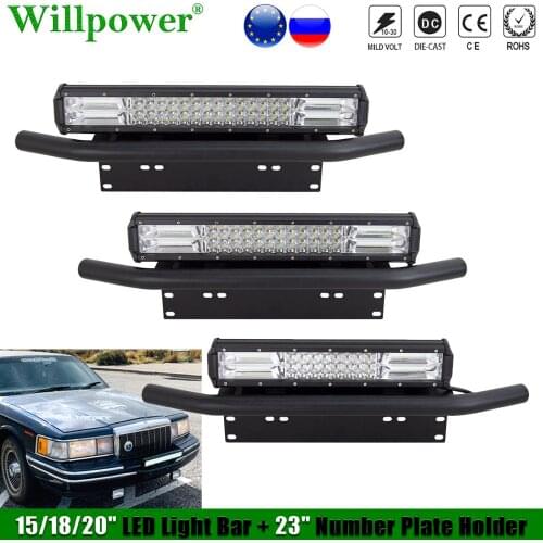 For Jeep 4x4 Truck SUV Triple Row 15" 18" 20" LED Light Bar w/ Number Plate Frame Holder Driving Fog Lamp Mount Bracket Bull Bar