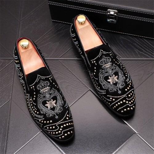 New Fashion Gold Men Velvet Dress Shoes Italian Mens Dress Shoes Luxury Designer Handmade Slip-on Driving Loafers 55