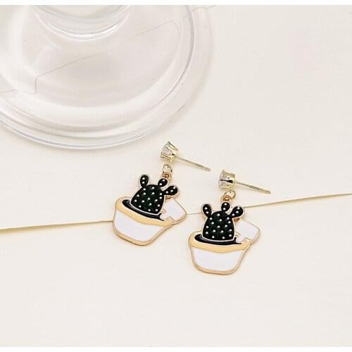 U-Magical Textured Enamel Plant Cactus Metallic Rhinestone Dangle Earring for Women Summer Polka Dot Party Earring Jewellery
