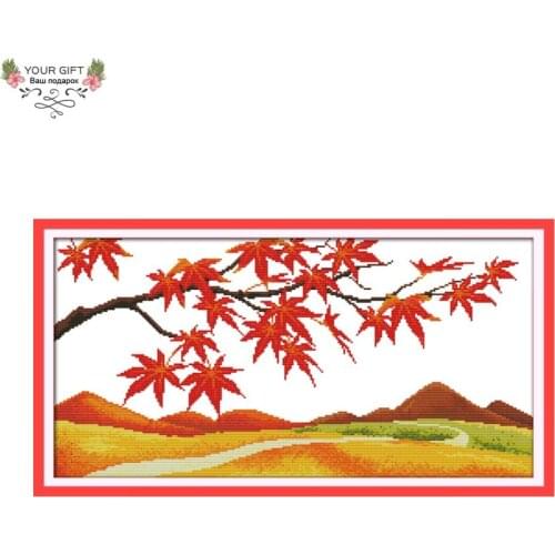 Your Gift F607 14CT 11CT Counted and Stamped Home Decor Golden Maple Scene Needlework Needlecraft Embroidery Cross Stitch kits