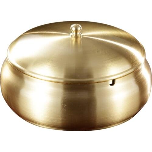 All Copper with Cover Household Ashtray Crafts Creative Large Capacity Living Room Large Anti Fly Ash Ashtray Gift for Boyfriend