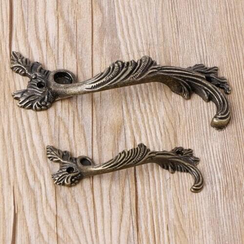 Striped Leaf Carved Kitchen Cabinet Drawer Pull Handle Door Knobs Bronze Tone