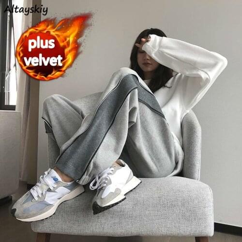 Pants Women Leisure Loose Full Length Korean Big Size 4XL Plus Velvet Korean Style All-match Simple Side Stripe Trendy Winter