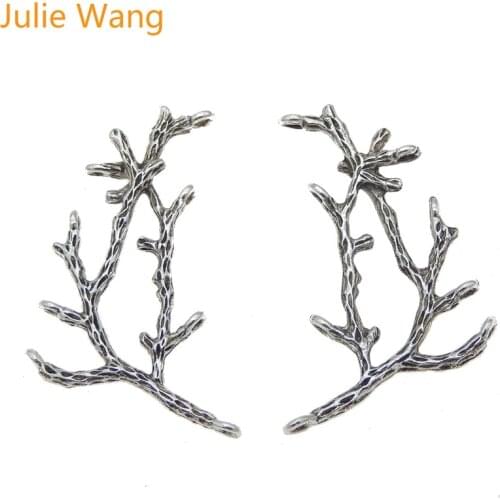 Julie Wang 5PCS Alloy Retro Silver Plated Branches Pendant Charms Handmade Hanging Tops Connetors