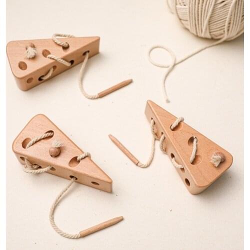 1Pc Baby Toy Wooden Cheese Threading Game Montessori Children Educational Block Toys Parent-Child Interactive Game Kids Gift