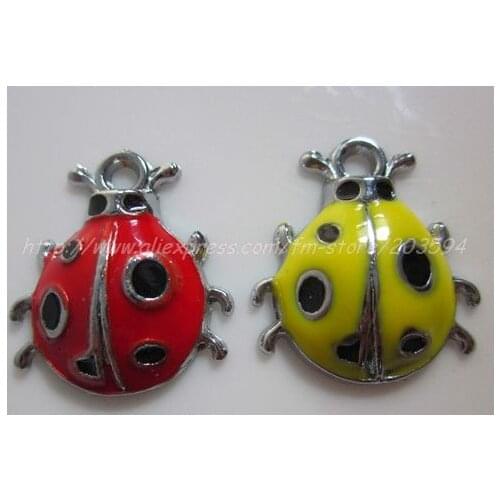 100Pcs mixed Enamel Ladybug Charms 22*19mm bead