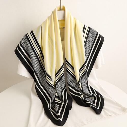 2021 Design Neckerchief Female Women Twill Square Scarf Solid Striped Shawl Wrap Muslim Headband Scarves Hijab Foulard Bandana