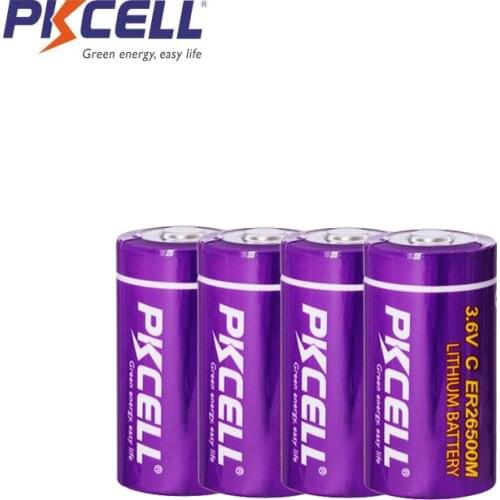 4PCS PKCELL ER26500M 3.6V 6500MAH C size Li-SOCl2 (Power Type) ER26500 Lithium Batteries replace C SIZE battery