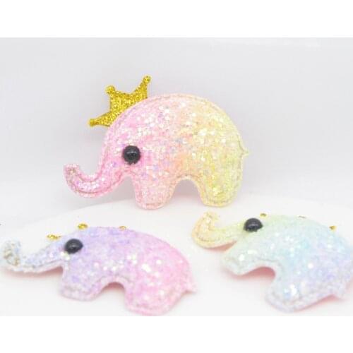6Pcs Glitter Iridescence Fabric Padded Patches Cute Crown Stick-on Elephant Appliques for DIY Hat Hair Clips Band Bow Decor G55