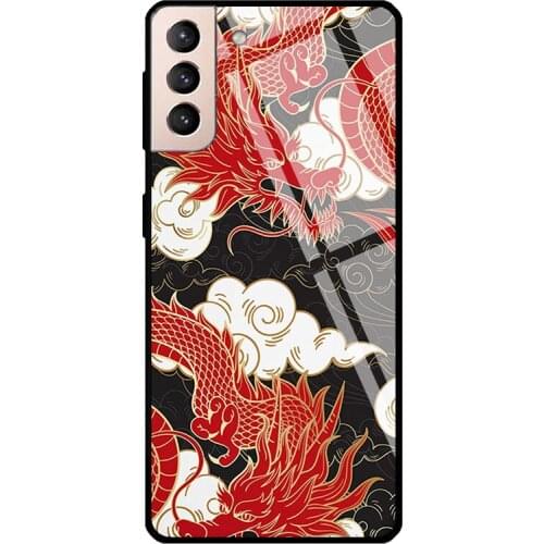 Red Chinese Dragon Tempered Glass Case For Samsung Galaxy S21 Ultra Note 20 S8 S9 S10 Note 10 Plus S20 FE