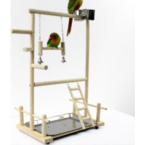 Wood Parrot Playstands With Cup Toys Tray Bird Swing Climbing Hanging Ladder Bridge Cockatiel Playground Bird Perches WF1017