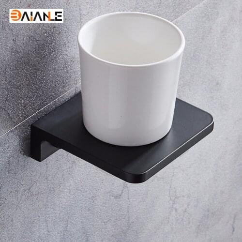 Cup & Tumbler Holders Black Wall Mounted fashion bathroom wash gargle cup holder sapce Aluminum bathroom accessories