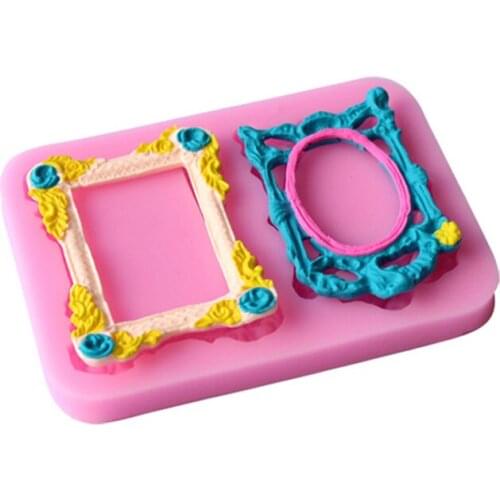 Vintage Mirror Frame Silicone Mould Fondant Cake Baking Tools Chocolate Cupcake Stencil Candy Soap Molds Cake Decorating Moulds