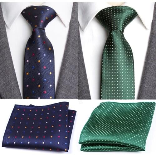 Mens Ties Fashion Necktie for Men Hanky Tie Set Dot Striped Neck Ties Gravata Slim Tie for Wedding Social Party Accessories