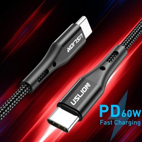 USLION USB C to Type C Cable Fast Charging 60W PD Cable QC 3.0 Quick Charging Mobile Phone Charging Wire USB C Data Cable