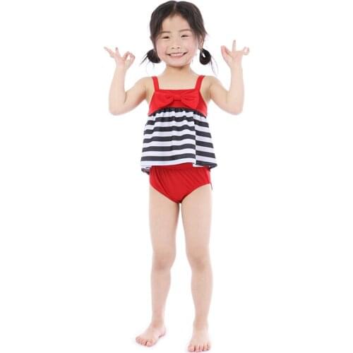 Kaiya Angel 2019 Hot Sale Toddler Girls Swimsuit Outfit Bow Shoulder Strap Tops + Red Short Bloomers Summer Kid Clothing Sets