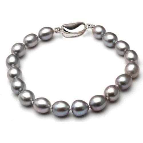 Beautiful Real Grey Freshwater Natural Pearl Bracelet Women,wedding 925 Silver Charm Bracelet Girl Birthday Gift