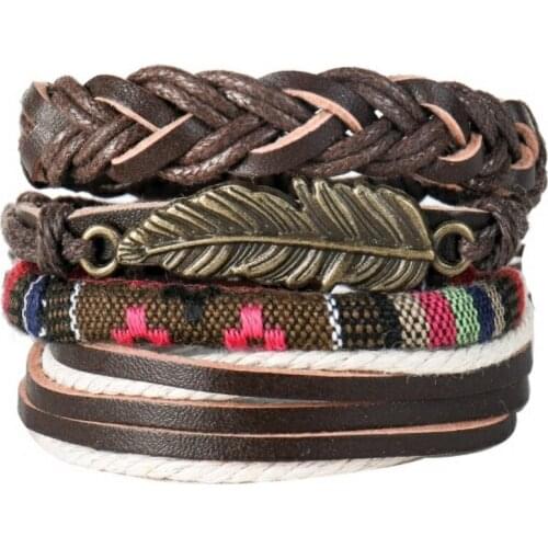 Leaf Infinity Cross New 3pcs/set Handmade Fashion Vintage Charm Female Femme Homme Male Men Leather Bracelet For Women Jewelry