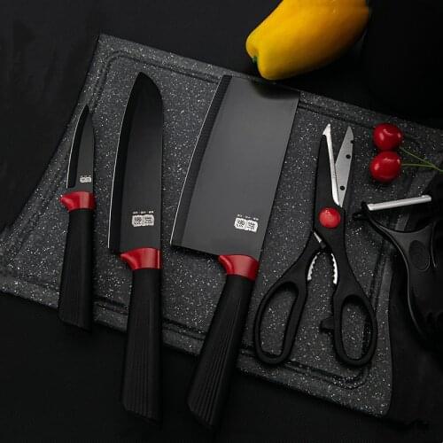 6PCS Stainless Steel Knife Set Gift Kitchen Knife Set Slicing Cleaver Scissors Cutting Board Wilderness Camping Portable Knife