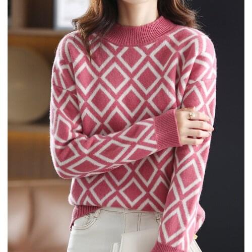 2021 autumn and winter new 100% Wool Cashmere Sweater womens high round neck pullover Ladies casual loose jacket knitted Tops