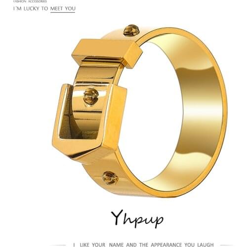 Yhpup New Stainless Steel 18 K Jewelry Temperament Metal Texture Gold Color Party Ring Accessories бижутерия для женщин Gift