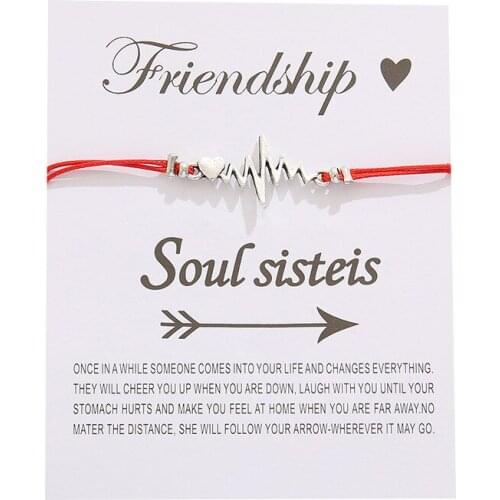 Earofcorn Cross-border New Friendship Playing Card Love Bracelet European and American Retro Simple Alloy ECG Red Rope Bracelet